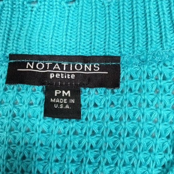 Notations Womens Sweater Cardigan Blue Teal PM Open Front Cropped Crotchet - Picture 7 of 8